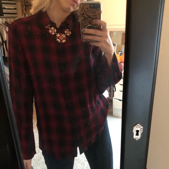 Express red plaid blouse NWOT - Picture 2 of 7